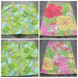 Lilly Pulitzer Lime Green Floral & Citrus Print Kids Skirt Size 12 lot of 2